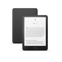 Kindle e-reader with screen displaying text on a white background