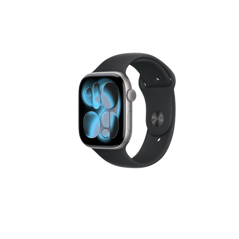 Smartwatch with a black band on a white background