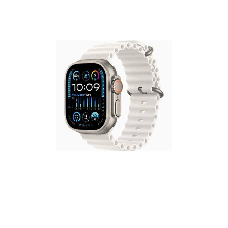 Smartwatch with a white band on a white background