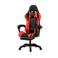 A red and black Deadskull gaming chair with a steel frame and PU leather upholstery, featuring adjustable armrests and a high backrest with an integrated headrest.