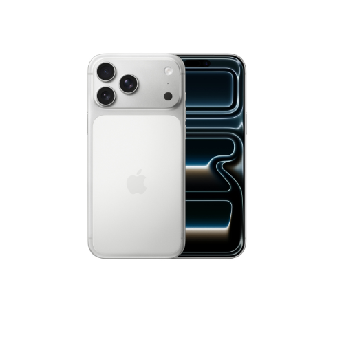 Grey smartphone with Apple logo on a white background