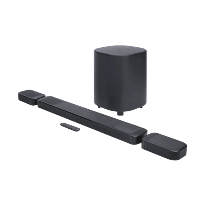 JBL Bar 1000 MK2 soundbar system with 10-inch wireless subwoofer and detachable 3D surround speakers.
