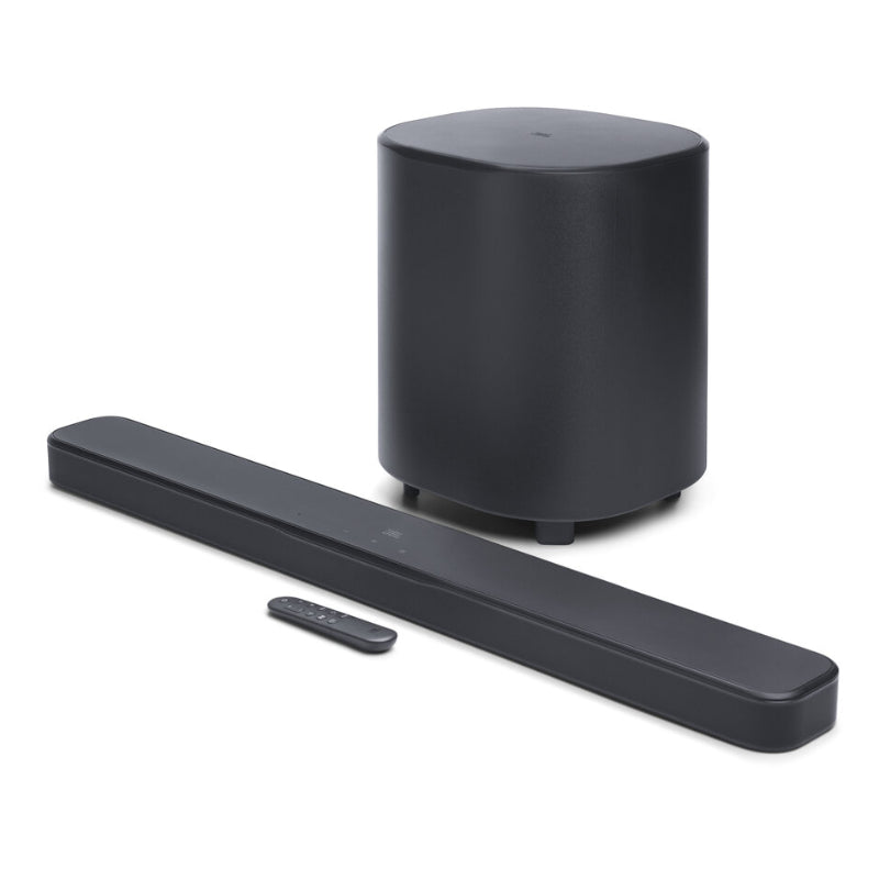 JBL Bar 500 MK2 sleek 5.1 channel soundbar with a high-performance 10-inch wireless subwoofer.