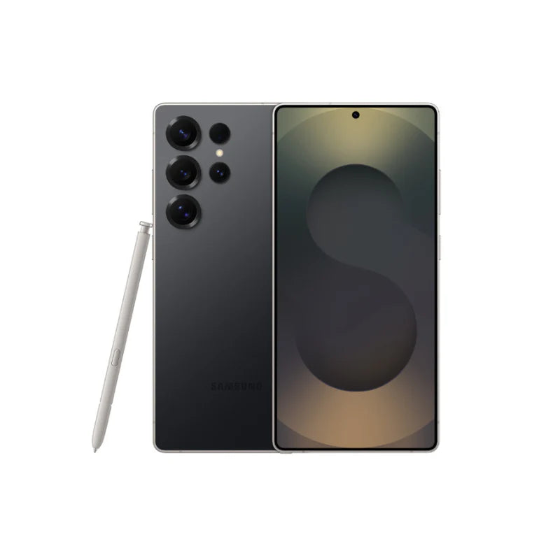 Black The Samsung Galaxy S26 Ultra 5G with stylus on a white background