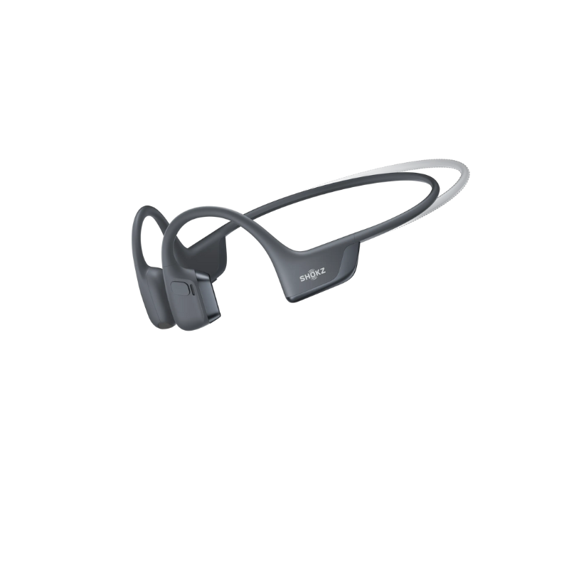 Black Shokz OpenRun Pro 2 wireless earbuds on a white background
