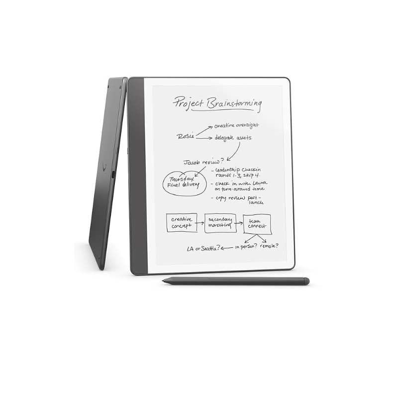 The Amazon Kindle Scribe with Premium Pen Electronic whiteboard with pen on a white background