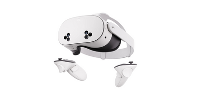 White VR headset with controllers on a white background