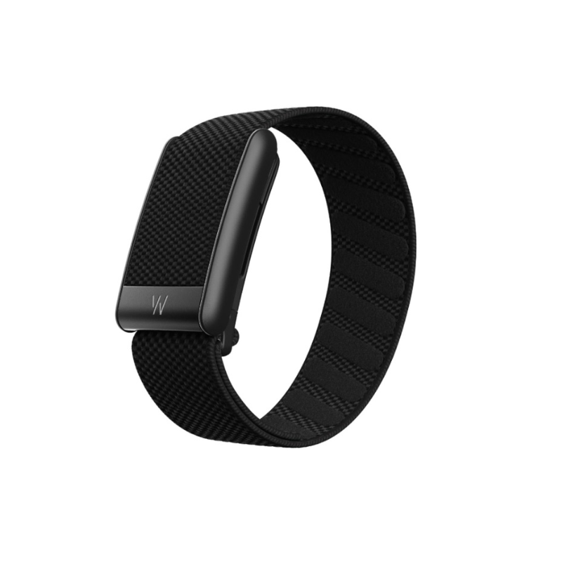 Black WHOOP Peak 5.0 Sensor smartwatch with mesh band on a white background
