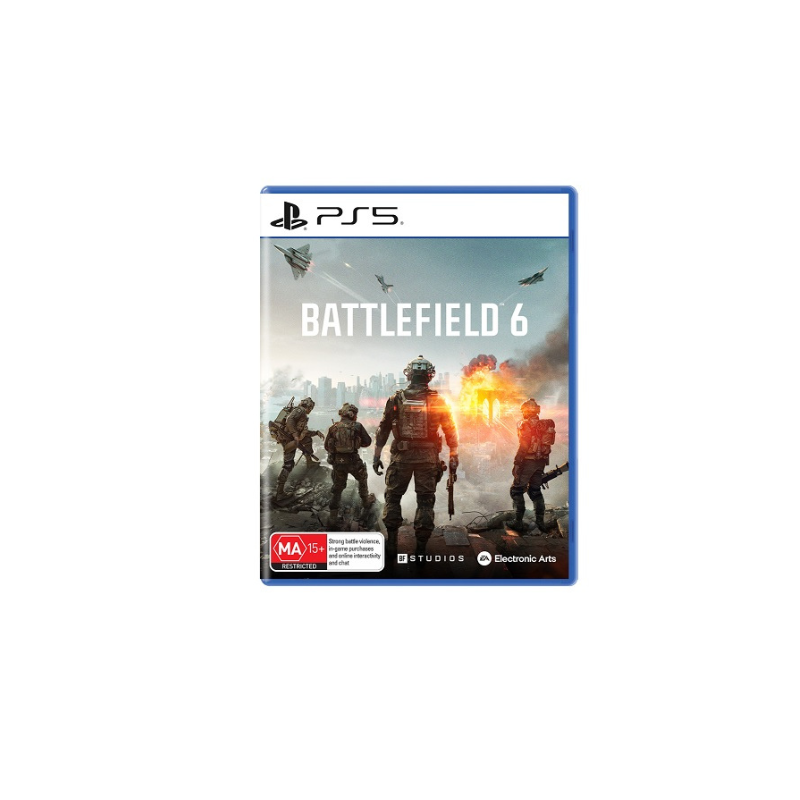 Battlefield 6 PS5 cover art featuring a modern soldier in a rain-slicked urban warzone, highlighting the high-fidelity graphics of the Frostbite engine.