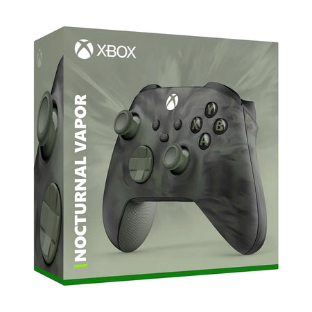 The product image shows the packaging of the Xbox Series X Wireless Controller in Nocturnal Vapor color. The controller is depicted in shades of light and dark green with a swirl pattern, and the packaging is labeled accordingly.